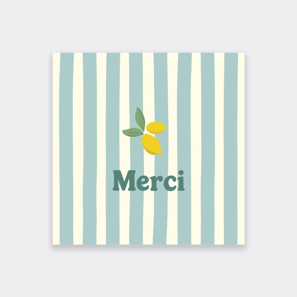 carte de remercient avec un dessin de citron sur fond rayé
