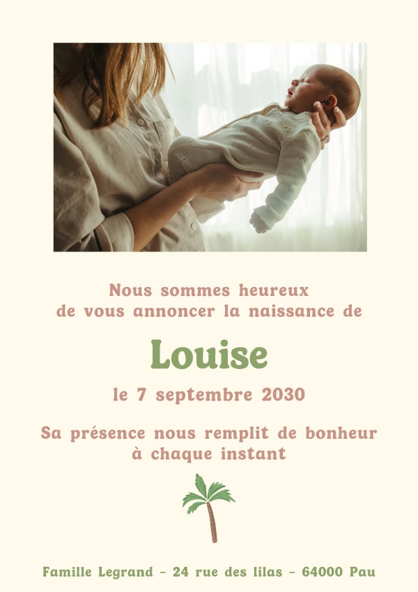 Faire-part naissance Palmier – Image 3